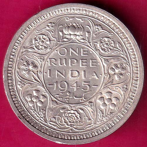 BRITISH INDIA 1945 BOMBAY MINT GEORGE VI ONE RUPEE BEAUTIFUL SILVER COIN:- OO264