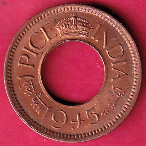 British india king bombay mint george vi 1945 one pice beautiful copper Coin–@HUB2037