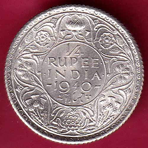 British India 1940 George vi King Emperor 1/4 Rupee silver coin - S1612