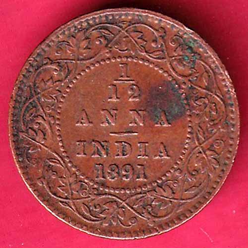 British india 1891 victoria empress 1/12 anna copper Coin – S1919