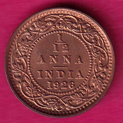 UNC BRITISH INDIA 1926 GEORGE V 1/12 ANNA RARE COIN  :- OO1383