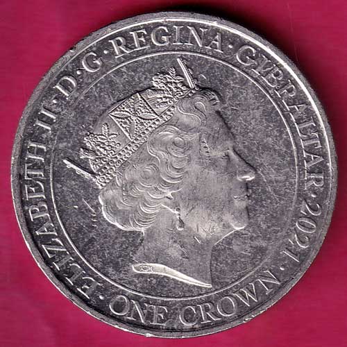 Gibraltar ELIZABETH II · D · G · REGINA · GIBRALTAR · 2021 ONE CROWN–@HUB1913