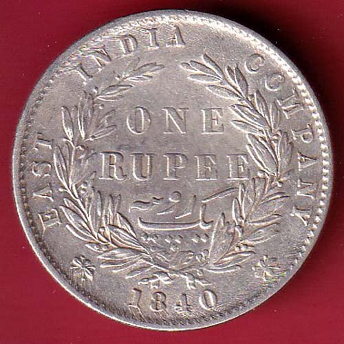 EAST INDIA COMPANY 1840 DIVIDED LEGEND VICTORIA QUEEN ONE RUPEE SILVER COIN–@HUB5423