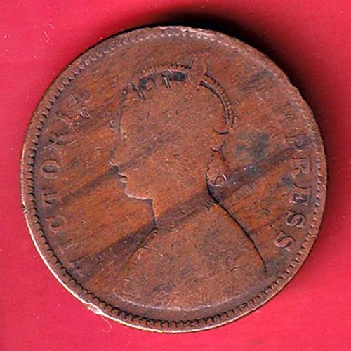 BRITISH INDIA 1877 VICTORIA QUEEN half ANNA BEAUTIFUL COPPER COIN -  OO5911