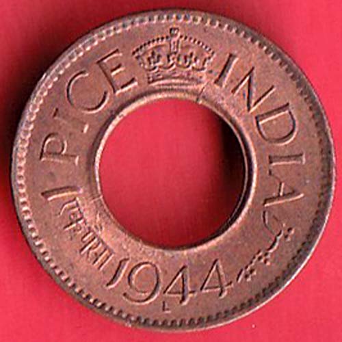 British india king george vi 1944 LAHORE MINT one pice copper coin–@HUB5456