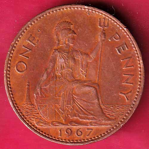 Geatia. Regina . F:D:+Elizabeth II 1967 One Penny :- S2261
