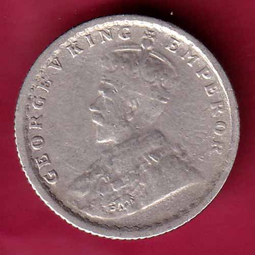 British India 1919 George V 1/4 Rupee  Silver coin Weight -2.83 mm–@HUB1826