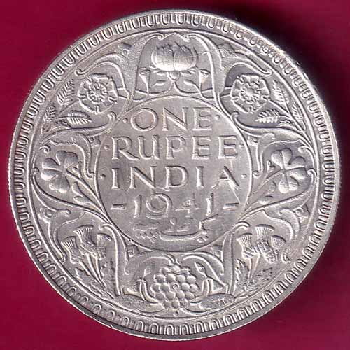 BRITISH INDIA 1941 BOMBAY MINT GEORGE VI ONE RUPEE BEAUTIFUL SILVER COIN :- OO1005