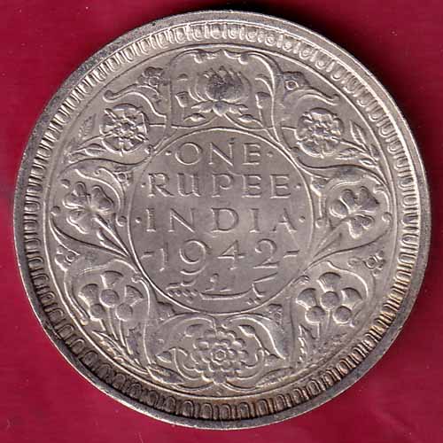 BRITISH INDIA 1942 GEORGE VI ONE RUPEE BEAUTIFUL SILVER COIN–@HUB2323