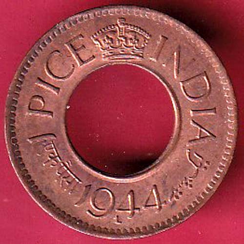 British india king george vi 1944 LAHORE MINT one pice copper coin–@HUB4566
