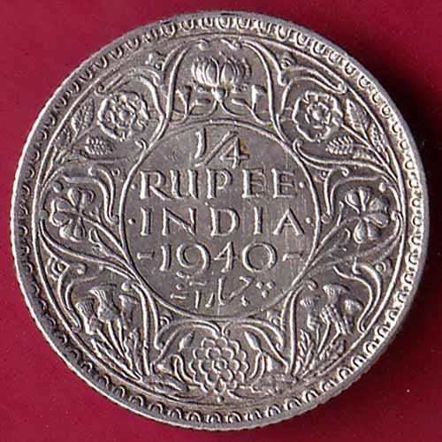 British India 1940 Bombay Mint George VI 1/4 Rupee Silver Coin  – S1050