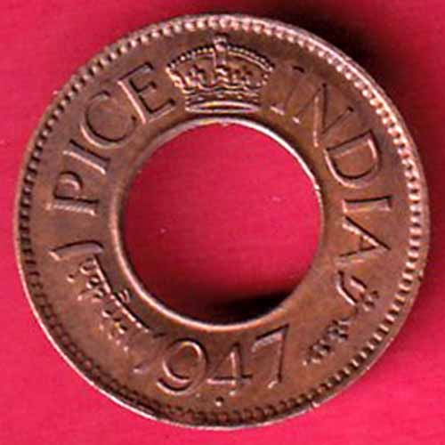 British india king george vi 1947 one pice beautiful copper coin:- S2853