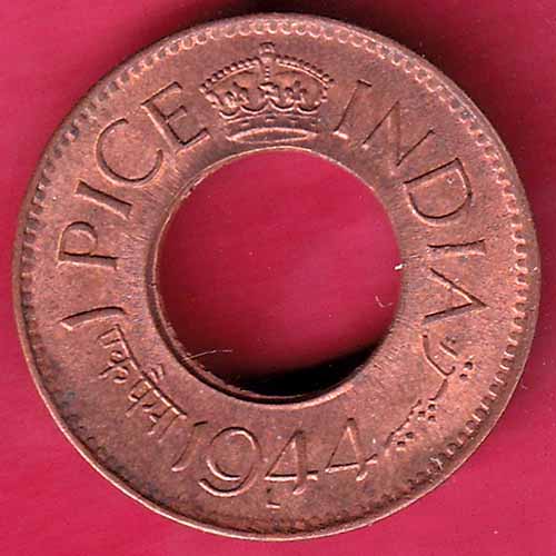 British india king george vi 1944 LAHORE MINT one pice copper coin:- S2238
