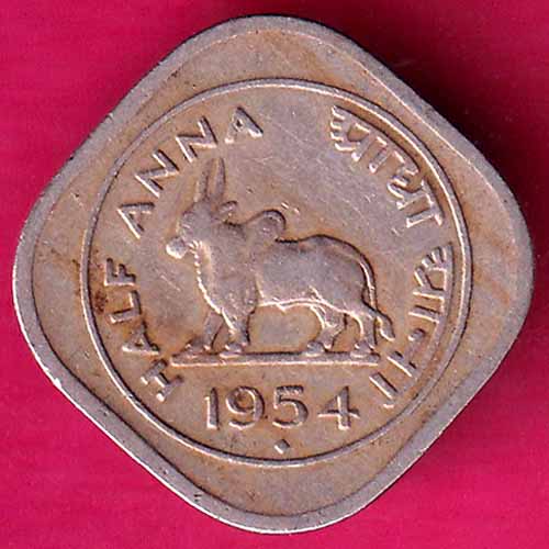 GOVERNMENT OF INDIA 1954 HALF ANNA  COIN :- OO452