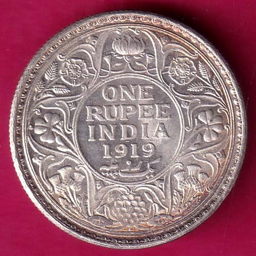 British India 1919 George v One Rupee silver coin –@HUB4358