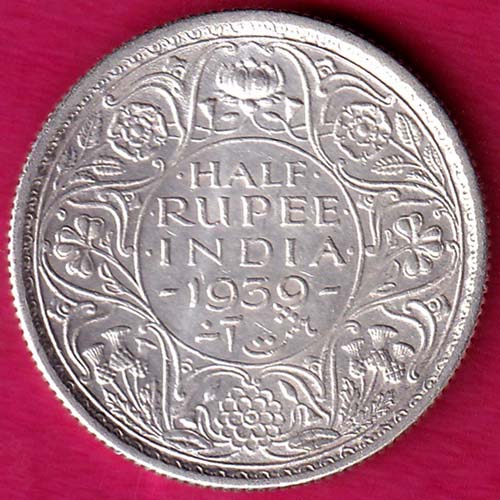 BRITISH INDIA 1939 GEORGE VI HALF RUPEE BEAUTIFUL SILVER COIN-GB25