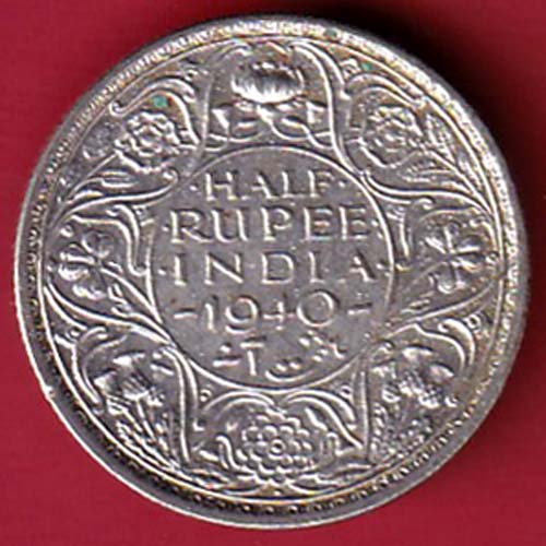 BRITISH INDIA 1940 BOMBAY MINT GEORGE VI HALF RUPEE BEAUTIFUL SILVER COIN –@HUB5445