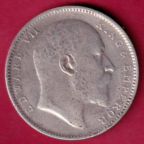 BRITISH INDIA 1909 EDWARD VII KING EMPEROR ONE RUPEE SILVER COIN- S2368