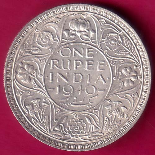 BRITISH INDIA 1940 BOMBAY MINT GEORGE VI ONE RUPEE BEAUTIFUL SILVER COIN :- OO855