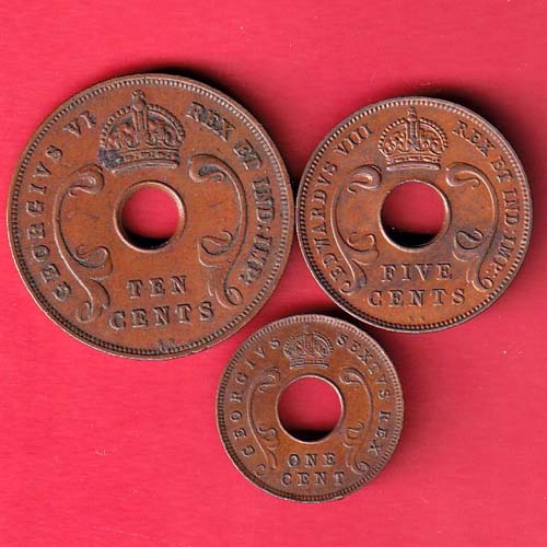 3 coin set:- East Africa 10 Cents 1943/ 5 cents 1943/ one cents 1956 COPPER COIN  :- oo3386
