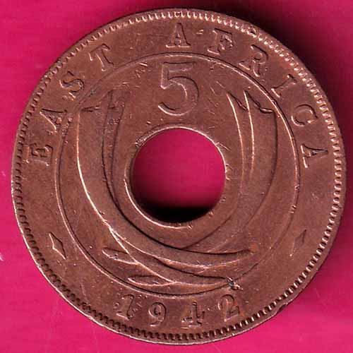 UNC EAST AFRICA 1942 GEORGIVS VI FIVE CENTS RARE COIN–@HUB2539