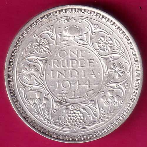 British India 1944 Bombay Mint George VI One Rupee Silver Coin–@HUB3793