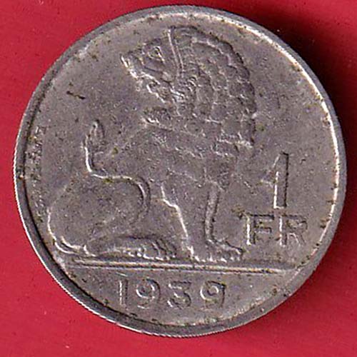 world coin:  belgie 1939 one FR:- oo3426