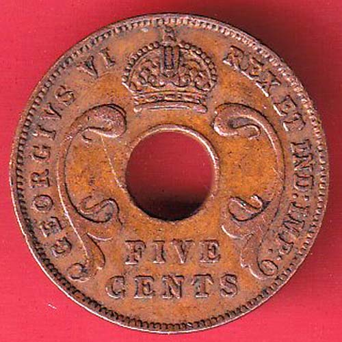 EAST AFRICA 1942 FIVE CENTS Georgivs VI REX ET IND.IMP :- OO3239