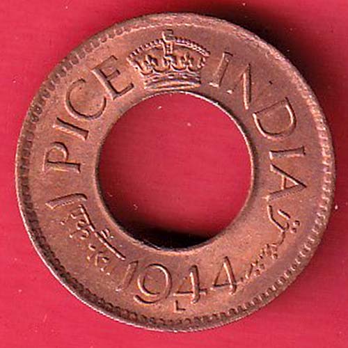 British india king george vi 1944 LAHORE MINT one pice copper coin:- oo3442