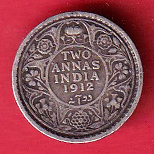 BRITISH INDIA 1912 BOMBAY MINT GEORGE V KING EMPEROR TWO ANNA – oo3662