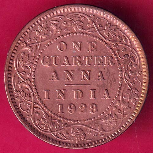 BRITISH INDIA 1928 GEORGE VI ONE QUARTER ANNA :- OO240