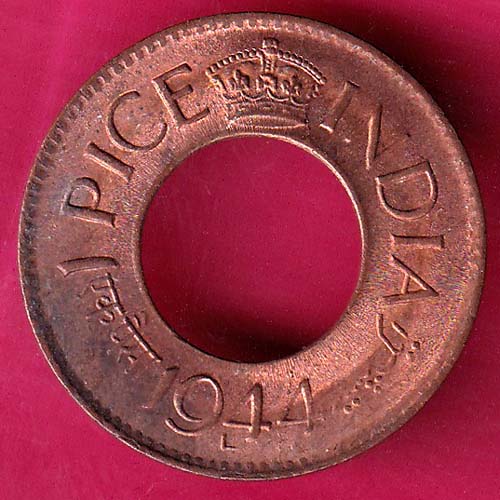 British india king george vi 1944 LAHORE MINT one pice copper coin-GB79