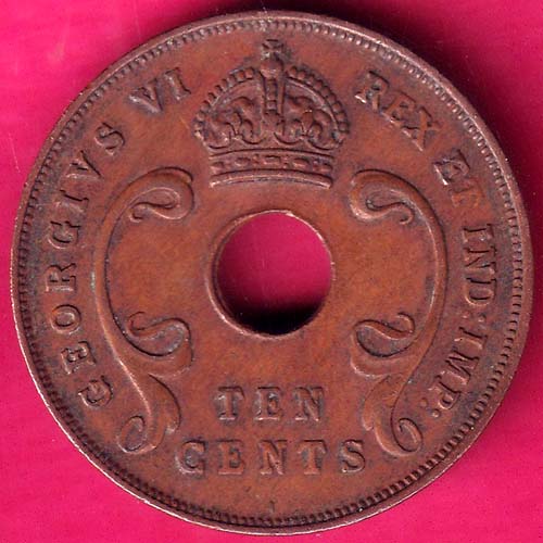 EAST AFRICA 1942 TEN CENTS, Georgivs VI REX ET IND.IMP:-@HUB3707