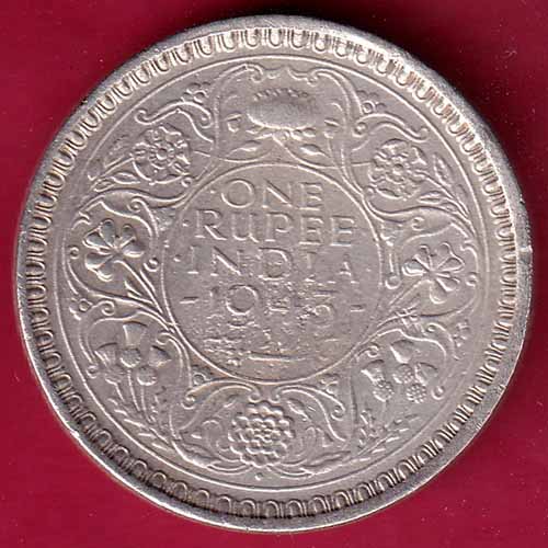 British India 1943 BOMBAY MINT George Vi ONE Rupee Rare Silver coin – S2110