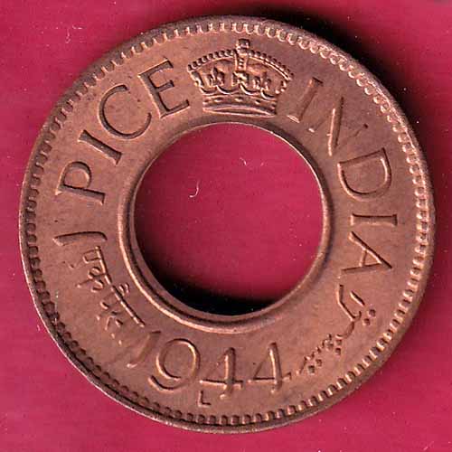 British india king george vi 1944 LAHORE MINT one pice copper coin–@HUB2356