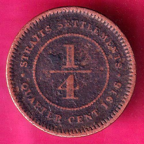 STRAITS SETTLEMENTS 1916 CENT COPPER COIN –VA987