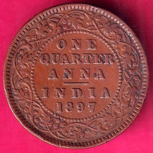 british india 1897 rare one quarter anna VICTORIA EMPRESS  copper coin–@HUB5117