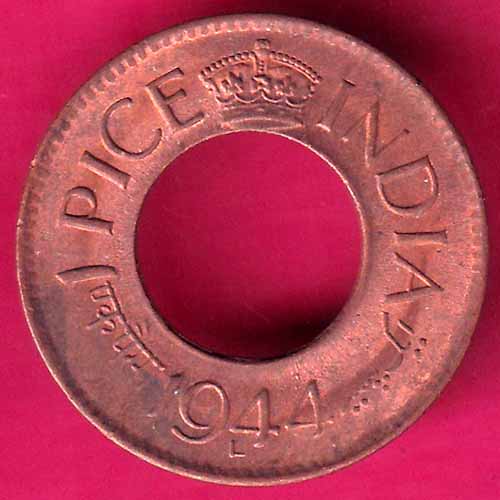 UNC british india king george vi 1944 LAHORE MINT one pice copper coin  :- OO1019