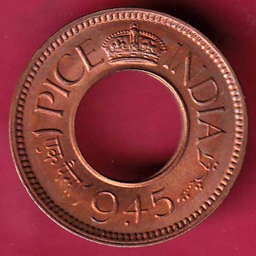 British india king george vi 1945 one pice beautiful copper coin - S1413