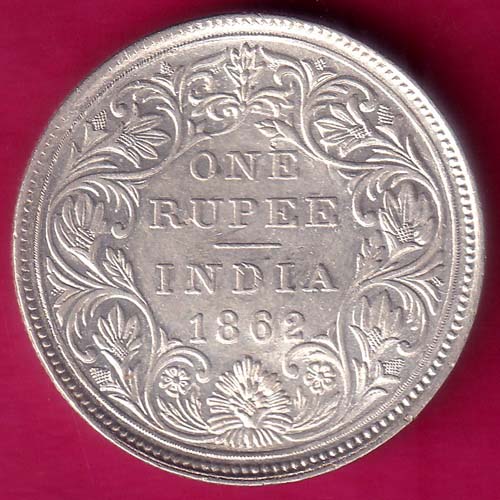 BRITISH INDIA 1862 VICTORIA QUEEN ONE RUPEE BEAUTIFUL SILVER COIN   :-  OO816