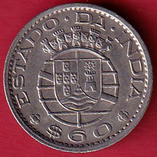 PORTUGUESE INDIA GOA 60 CENTAVOS 1958 COIN–@HUB5261