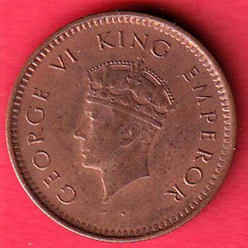 BRITISH INDIA 1940 1/2 PICE GEORGE VI COPPER COIN:- OO2967