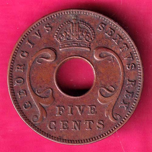 EAST AFRICA 1952 FIVE CENTS Georgivs VI REX ET IND.IMP –@HUB4201
