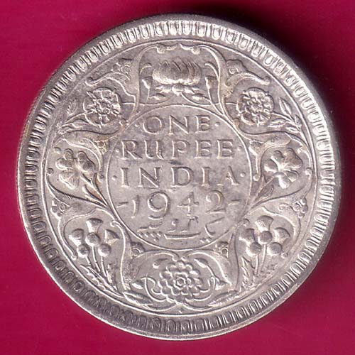BRITISH INDIA 1942 BOMBAY MINT GEORGE VI ONE RUPEE BEAUTIFUL SILVER COIN–@HUB3137