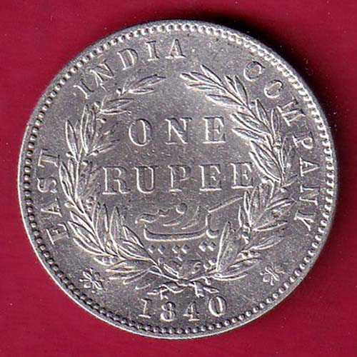 EAST INDIA COMPANY 1840 DIVIDED LEGEND VICTORIA QUEEN ONE RUPEE SILVER COIN:- oo2220