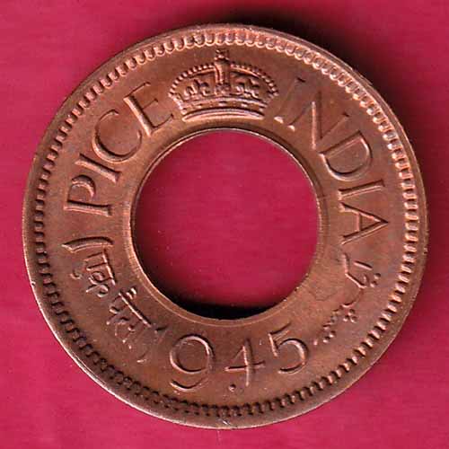 British india king george vi 1945 one pice beautiful copper coin–@HUB1874