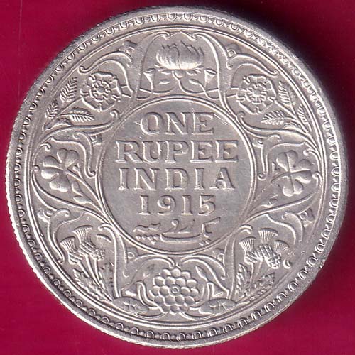 BRITISH INDIA 1915 GEORGE V ONE RUPEE BEAUTIFUL SILVER COIN :- OO769