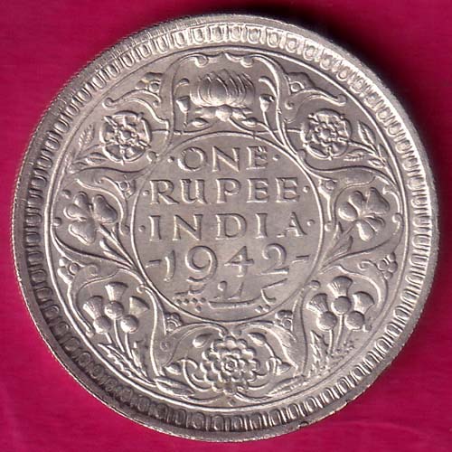 BRITISH INDIA 1942 BOMBAY MINT GEORGE VI ONE RUPEE BEAUTIFUL SILVER COIN    :- OO818