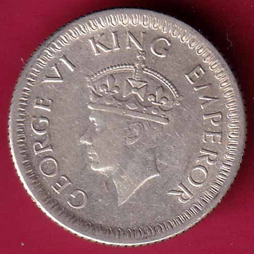 BRITISH INDIA 1942 GEORGE VI 1/4 RUPEE BEAUTIFUL SILVER COIN - S1442