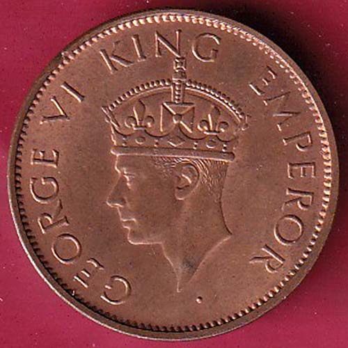 BRITISH INDIA 1940 one quarter anna GEORGE VI COPPER COIN– OO2749